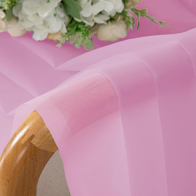 Chyhomenyc Pink Sheer Curtains 54 Inch Long 2 Panels, Light Filtering Rod Pocket Voile Short Curtains Drapes for Living Room Bedroom Small Windows, 42Wx45L Inches