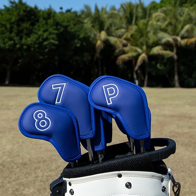 Montela Golf Iron Covers,Golf Iron Head Covers Leather Golf Iron Covers Set 9pcs Golf Iron Headcovers,Golf Club Head Covers for Iron Club Fit All Brands Titleist,Callaway,Taylormade