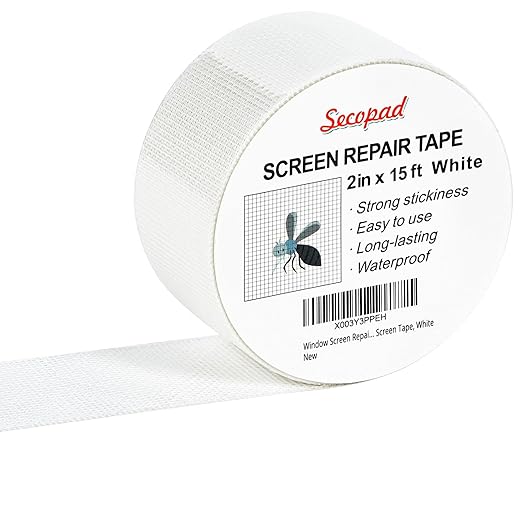 White Window Screen Repair Tape, 2 in X 15 FT (360IN) Screen Repair Kit for Windows or Doors, Strong Adhesive Screen Patch Fiberglass Screen Tape Mesh Repair