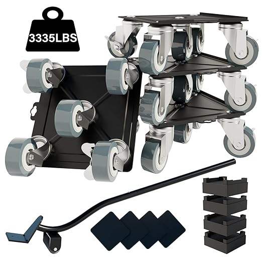 Furniture-Dolly-Furniture-Movers-with-5-Wheels, Furniture Sliders Large Size Carbon Steel Panel Lifter Tool for Moving Heavy Furniture, Furniture Dollies with 2 Brakes, Max Capacity 3335 Ibs