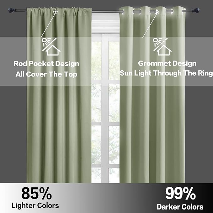 RYB HOME Short Curtains 45 inch 2 Panels Set, Room Darkening Small Window Drapes Thermal Insulated Cafe Curtains for Kitchen Dorm Transit Van, W 29 x L 45 inch, Sage Green