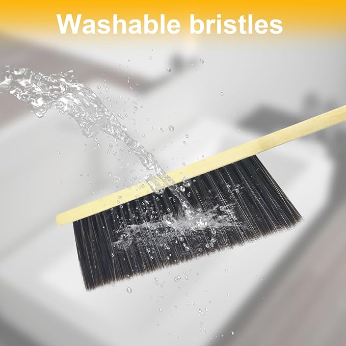 2 Pcs Hand Broom Brush, Wooden Handle Soft Bristle Cleaning Dust Brush，for Furniture, Bed, Car, Bench, Crevice Cleans, Sofa, Fireplace, Clothes (Straight Handle)