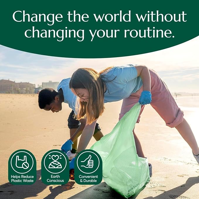 Cleanomic Compostable* 13 Gallon Trash Bags with Drawstring (3 Pack, 75 Count), BPI Certified For Kitchen Compost