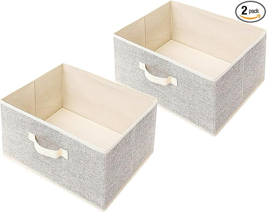 Storage Baskets, 15.7 Inch Woven Fabric Bins, Storage Cubes with Reinforced Handles, Organizer Bins for Closet Shelves, Foldable, Clothes. (2PCS/Beige-15.7*11*7.8inch)