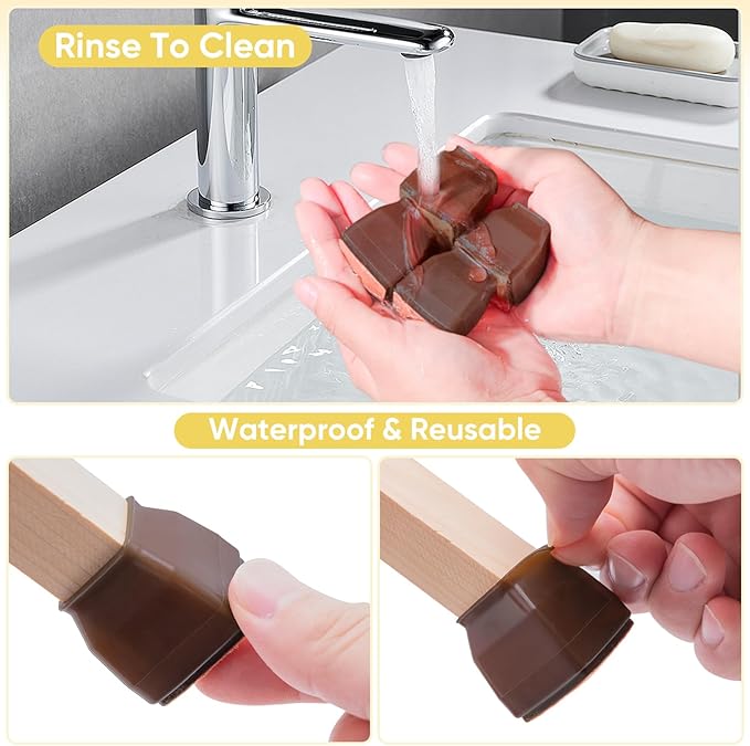 BALEINE 24 Pack Silicone Chair Leg Floor Protectors, Stool Leg Protectors Cap, Non-Slip Chair Leg Caps for Hardwood Floors (Brown & Small (Square), 24 Pack)