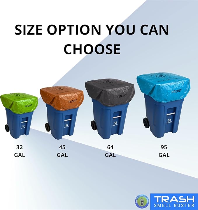 Outdoor Trash Can Odor Eliminator Cover Lemon Scented Durable Elastic Bag with Optional Straps Fits 95 Gallon Cans 2 Covers