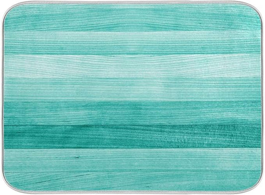 Teal Turquoise Green Wood Texture Dish Drying Mat 18x24 for Kitchen Green Blue Wooden Printing Dishes Pad Dish Drainer Rack Mats Absorbent Fast Dry Kitchen Accessories
