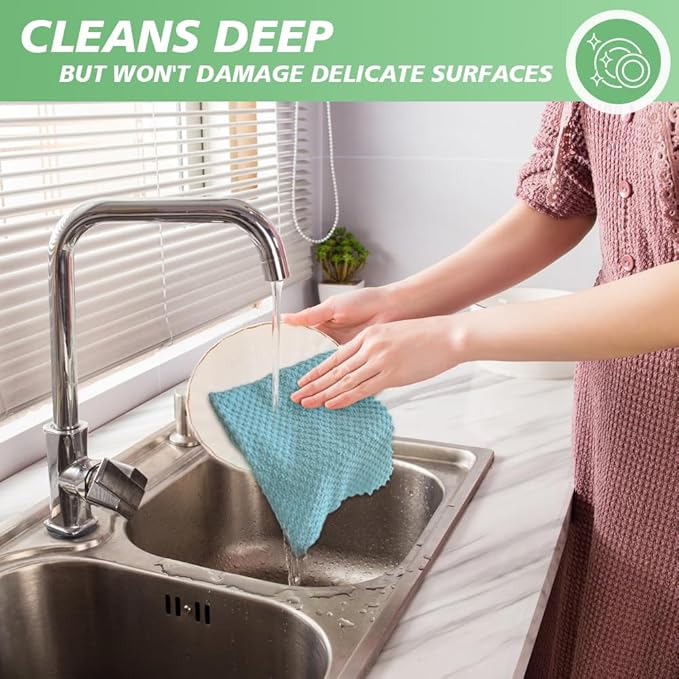 SINLAND Microfiber Dish Cloth for Washing Dishes Rags Best Kitchen Washcloth Cleaning Cloths with Poly Scour Side Popcorn Texture 5 Color Assorted 12Inchx12Inch 20 Pack
