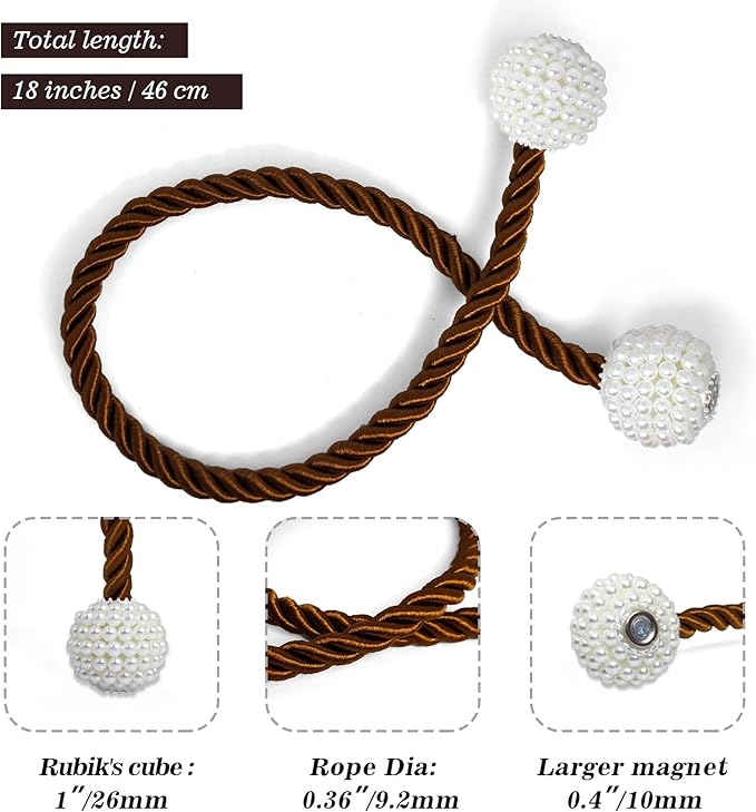 Hion Magnetic Curtain Tiebacks Dark Brown 6 Pack, Curtain Tiebacks Buckles Holdbacks Holders Hooks Clip for Home Bedroom Office Decorative Thick or Thin Curtain