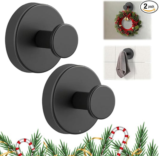Suction Cup Hooks for Wreaths on Glass, 2025 New No Drill Suction Cup Hooks (2PCS-Black)