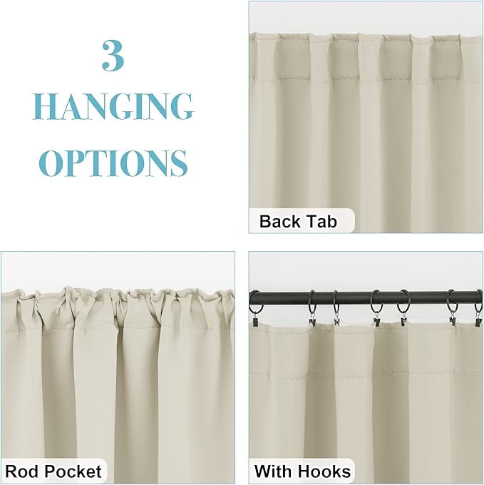 RYB HOME Bathroom Curtains Blackout - Thermal Insulating Privacy Small Window Curtains Short for Bedroom Basement Kitchen Kids Nursery Cabinet, Wide 42 x Long 30 inches, 2 Panels, Beige