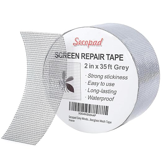 Grey Window Screen Repair Tape, 2IN X 35FT (420IN) Screen Repair Kit for Windows or Doors, Strong Adhesive Patch Kit Fiberglass Mesh Tape