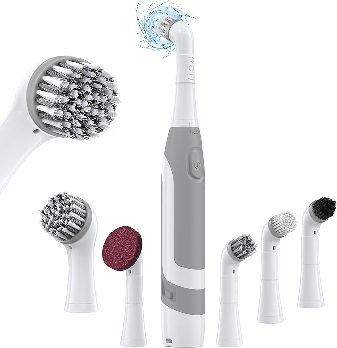 kHelfer Electric Cleaning Brush with Battery Power, KH6A Small Electric Grout Brush&5 Replacement Brush, Lightweight Waterproof Stainless Steel Wire Brush for Grout, Tile, Corner, Kitchen, Bathroom