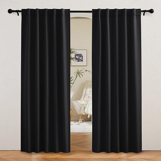 RYB HOME Blackout Curtains 80 inches Long Thermal Insulating Large Window Curtains for Living Room Bedroom Dining Home Office Backdrop, Black, W 42 x L 80 per Panel, 2 Panels