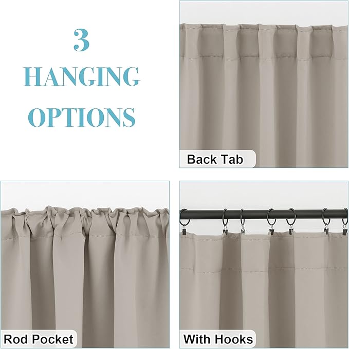 RYB HOME Blackout Curtains 80 inches Long Thermal Insulating Large Window Curtains for Living Room Sliding Glass Door Dining Home Office Backdrop, Sand, W 42 x L 80 per Panel, 2 Panels