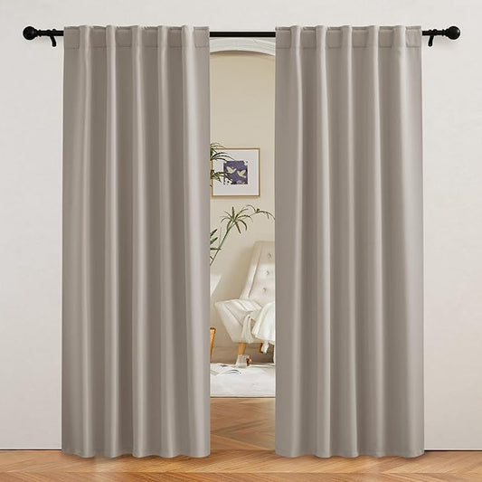 RYB HOME Blackout Curtains 80 inches Long Thermal Insulating Large Window Curtains for Living Room Sliding Glass Door Dining Home Office Backdrop, Sand, W 42 x L 80 per Panel, 2 Panels