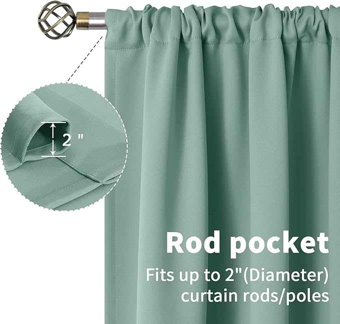 BGment Sage Green Blackout Curtains 45 Inches Long for Kitchen Window - Small Thermal Insulated Drapes with Rod Pocket Room Darkening for Cafe Bathroom, 34 x 45 Inch, 2 Panels