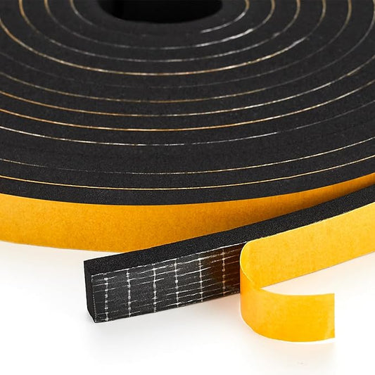 10 Feet Weather Stripping Door Seal, 1" Wide X 1/16" Thick Door Seal Strip High Density Foam Tape Adhesive Strip for Door Soundproofing,Window Insulation (1" x 1/16" x 10FT,Black)