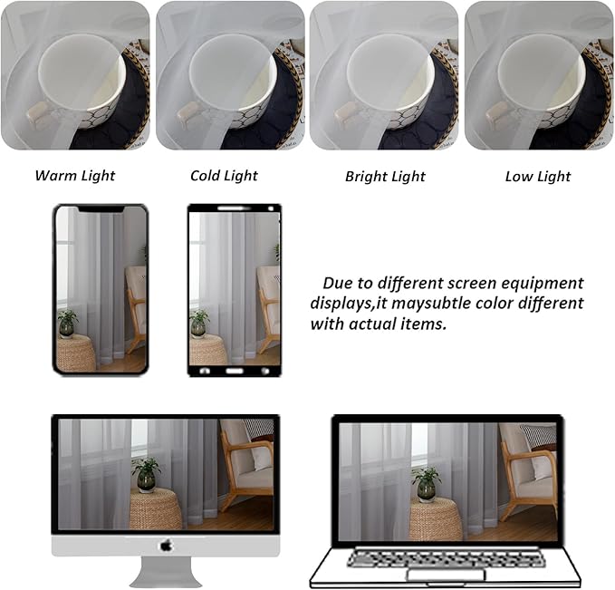 Chyhomenyc Light Grey Sheer Curtains 36 inch Length 2 Panels, Light Filtering Voile Rod Pocket Short Window Curtians for Bathroom Living Room Farmhouse Small Windows, 42Wx36L inches