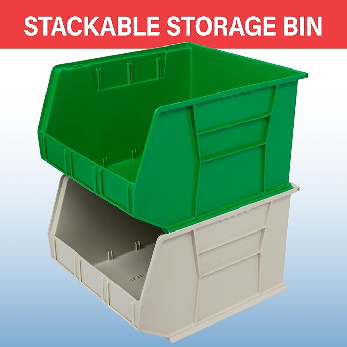 Akro-Mils 30270 AkroBins Plastic Storage Bins, Space-Saving Stackable Bins for Garage, Pantry, Craft Organization, 18-Inch x 16-Inch x 11-Inch, Yellow, 3-Pack