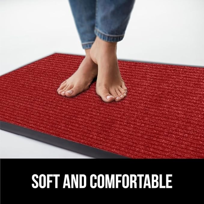 GORILLA GRIP Traffic Guard Door Mat, 72x48, Heavy Duty Welcome Mats, Commercial Office Space Doormat, Waterproof, Fade Resistant, Strong Rubber Backing, Low Profile, Shoe and Boot Scraper, Red