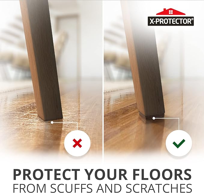 24 Heavy-Duty Felt Furniture Pads 1.5” 1/4” Thick X-Protector! Square Felt Pads for Furniture Feet - The Best Felt Floor Protectors for Furniture to Prevent Scratches. Protect Your Hard Floor! (Brown)