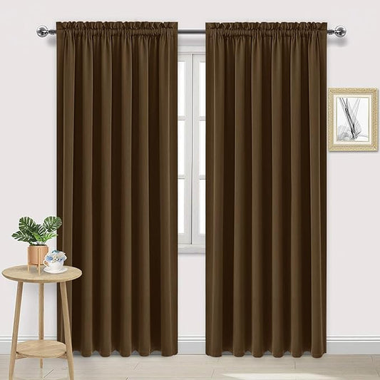 DWCN Brown Blackout Curtains for Bedroom, Thermal Insulated Energy Saving Room Darkening Curtains for Living Room (W60 x L84 inch, Set of 2 Panels, Top of Rod Pocket)