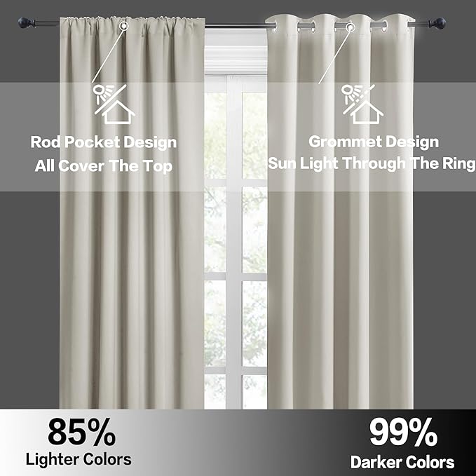 RYB HOME Blackout Short Cafe Curtains, Privacy Light Block Small Window Curtains for Bedroom Kitchen Basement Dining Classroom, W 34 x L 45 inches, Natural, 2 Panels