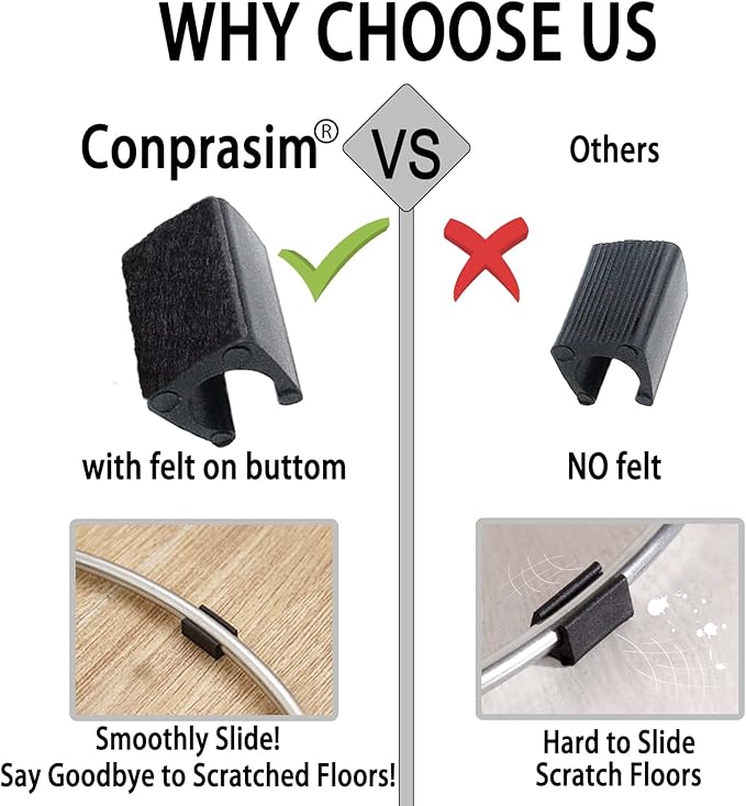 Rectangle U Shaped Chair Leg Tips Caps with Felt Pads,Furniture Feet Protector Slide Smoothly Glides No Scratches No Noise Protect Hardwood Floor,Fit 16mm(5/8inch) Diameter Tubular Leg (Black 8PCS)