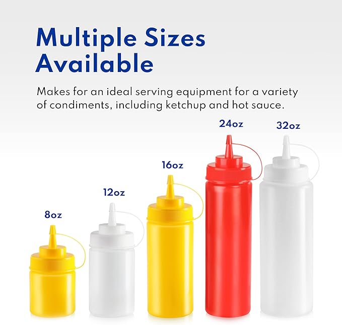 New Star Foodservice 26207 Squeeze Bottles, Plastic, 24 oz, Clear, Pack of 6
