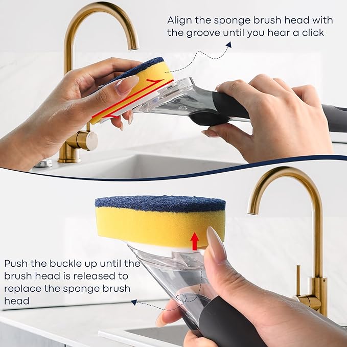 Sponge Brush Refills for OXO Dish Brush, 6 Pack Soap Dispensing Dish Refills, Scrub Replacement Head for Scrubber, Sponge Replacement Head Fits Soap Dispensing Handle