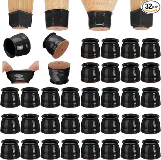CHUNZEXI 32 Pack Chair Leg Floor Protectors for Hardwood Floors, Silicone Felt Covers Pads Caps, Protect Wood Furniture Feet Floors Noise Reduce and Scratch (Universal Large & Black)