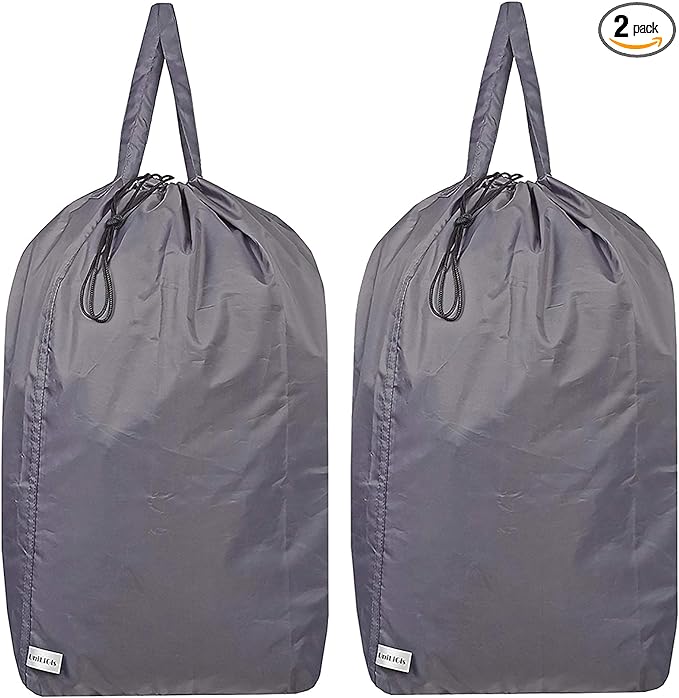 Washable Travel Laundry Bag with Handles and Drawstring (2 Pack), Heavy Duty Large Enough to Hold 3 Loads of Laundry, Fit a Laundry Basket or Clothes Hamper, 27.5x34.5 in,Grey