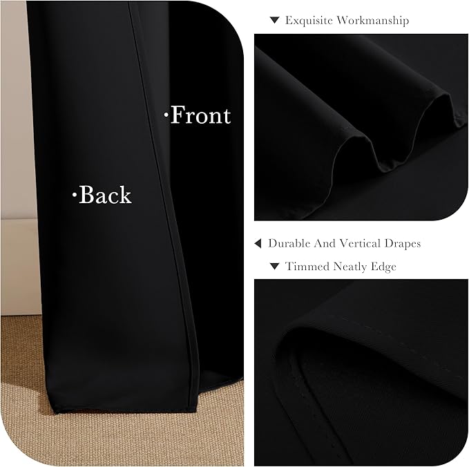 PONY DANCE Black Short Blackout Curtains for Bedroom, Small Windows Shades Thermal Insulated Privacy Drapes for Classroom Bathroom Laundry RV, Wide 42 x Long 36 inch, 2 Panels