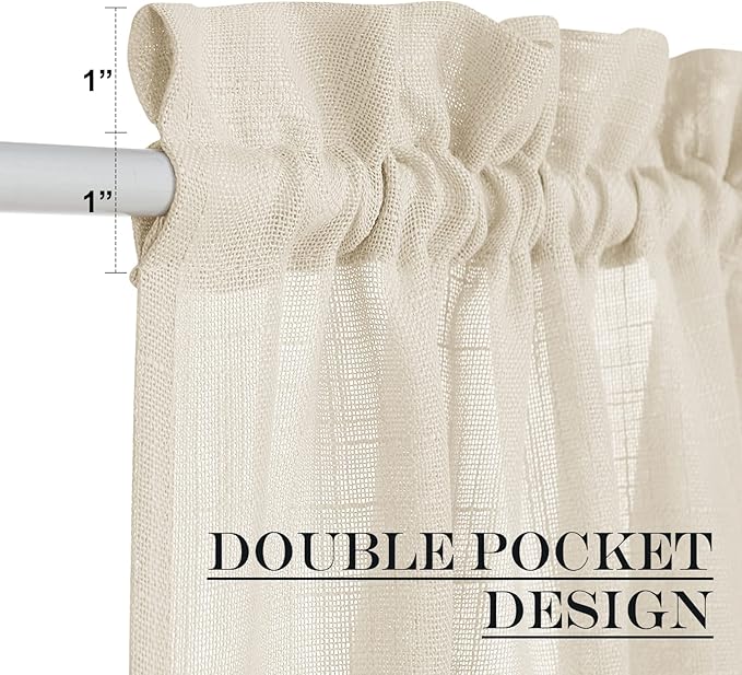 NICETOWN Sheer Privacy Curtains for Front Back Door,Farmhouse Rod Pocket Small Kitchen Short Panel French Door Curtains for Windows, 26" W x 64" L, 1 Piece, Beige