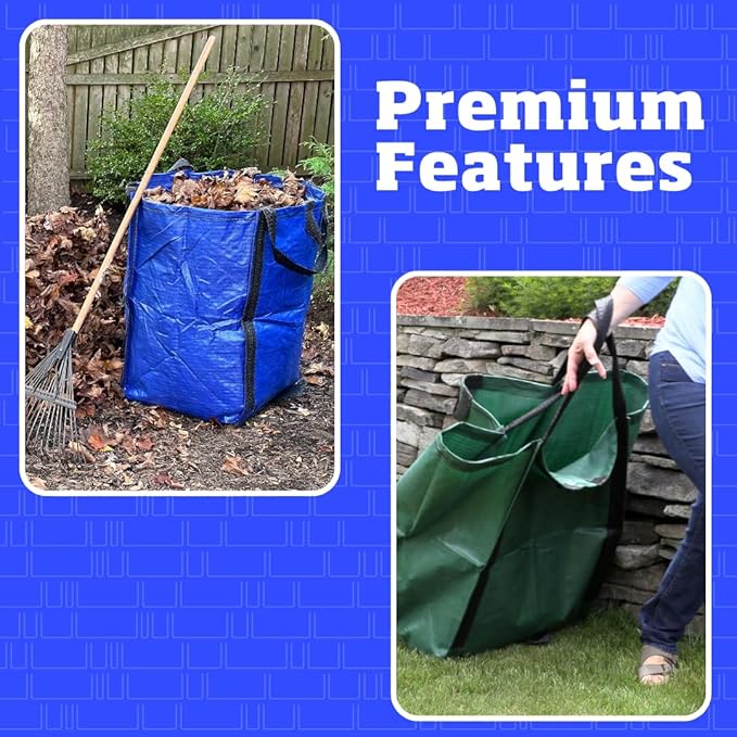 DURASACK Heavy Duty Home and Yard Bags 48-Gallon Reusable Self-Standing Lawn and Leaf Bags Garbage Can with Reinforced Handles, Gingham Green, 3 Pack