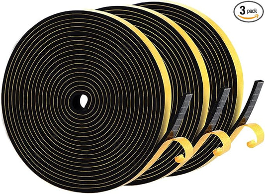 Weather Stripping Soundproof 1/2 in x 1/8 in, Door Seal Strip High Density, Weatherproof Insulation Foam Tapes for Windows, 3 Rolls Total 49.5Ft