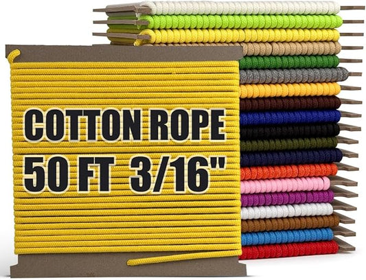 PerkHomy Cotton Rope 3/16" (5mm) 50 ft Multi Purpose Utility Diamond Braided Cord, Natural Cotton for Clothes Line Camping Crafting Flag Pole, Lemon Yellow