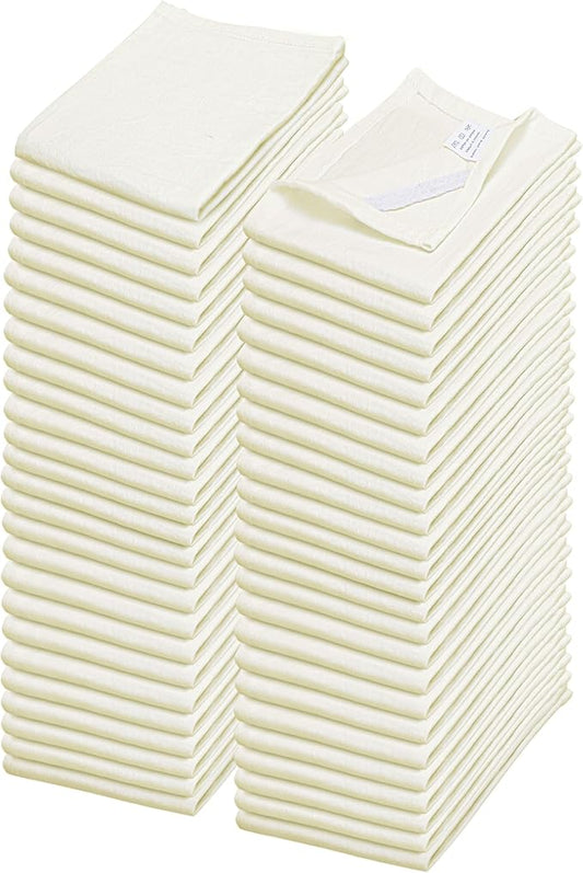 WHITEWRAP Flour Sack Towels| TeaTowel for Crafts| Kitchen Dish Cotton Blank Towel for Embroidery|Baking Bread Proofing Linen Cover| Thick Absorbent Quick Dry| 50 Pack15 x25 Natural