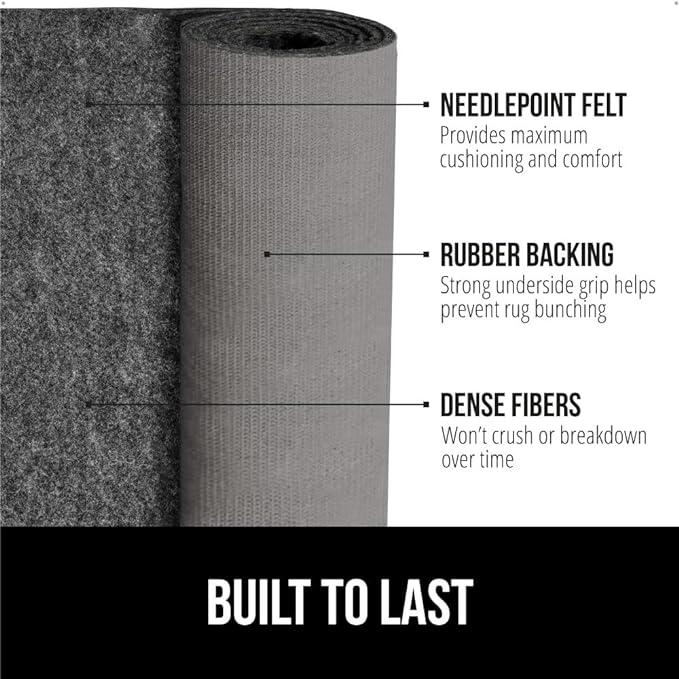 GORILLA GRIP Felt and Natural Rubber Stay in Place Slip Resistant Rug Pad, 1/4in Thick, 5x8 FT Protective Padding Under Area Rugs, Cushioned Gripper Pads, Carpet Runners, Hardwood Floors Protection