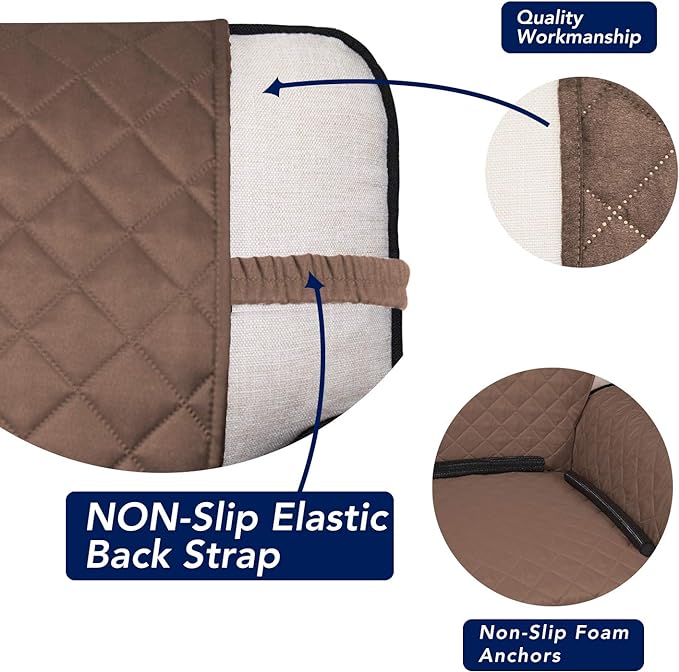 PureFit Reversible Quilted Sofa Cover, Water Resistant Slipcover Furniture Protector, Washable Couch Cover with Non Slip Foam and Elastic Straps for Kids, Pets (X Large, Brown/Beige)