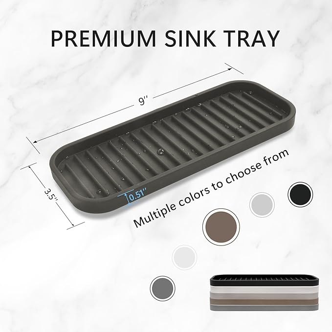 Gosmol Silicone Sponge Holder Kitchen Sink Organizer Tray Dish Caddy Soap Dispenser, Scrubber Spoon Holder,Dishwashing Accessories 2 Pack (Brown)