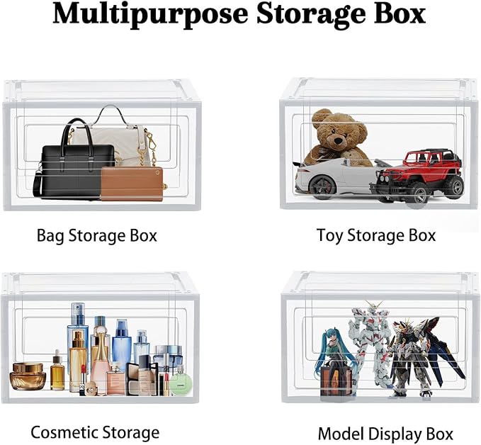 8 Pack Shoes Box Display Case Thicken Shoe Organizer Stackable Boxes for Closet Space-Saving Shoe Rack, Size 13 Clear