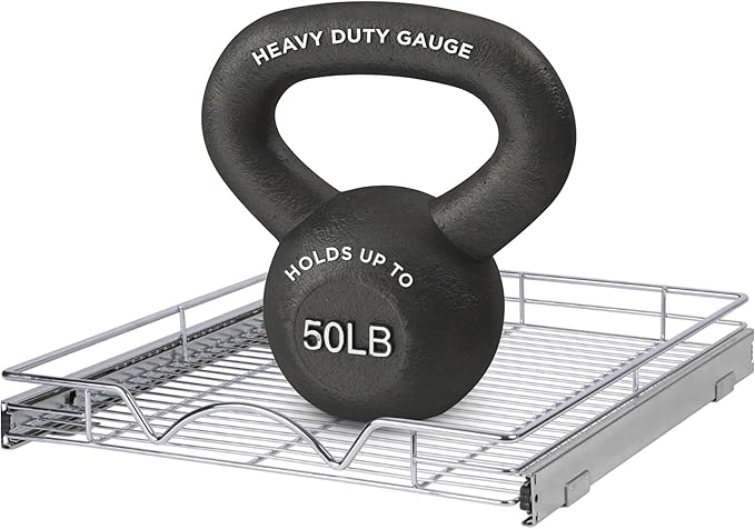 HOLDN’ STORAGE Pull Out Cabinet Organizer, Heavy Duty Caddy w/Lifetime Limited Warranty -26”W x 21”D - Requires At Least 27-1/4” Cabinet Opening, Steel Metal Cabinet Drawers Slide Out, Chrome