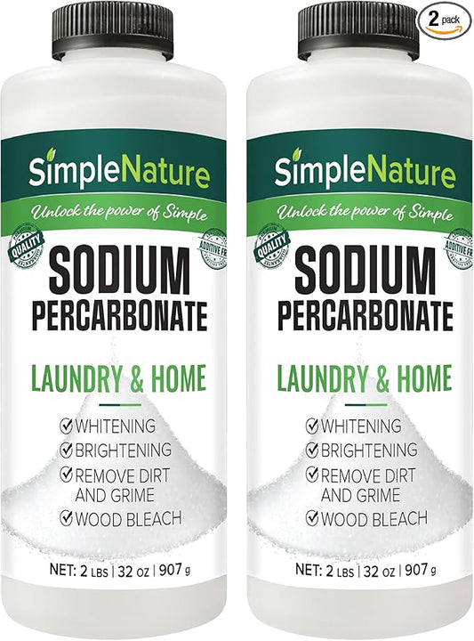 Sodium Percarbonate (4 lbs total, 2 pack of 2 lbs) - Versatile Biodegradable Scent-Free Cleaner for Home, Laundry, and Decking - Pure Oxygen Bleach - Convenient Container with Scoop