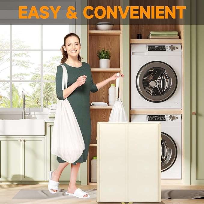 182L Oversized Laundry Hamper 2 Section with Lid and Removable Bags,Double Laundry Basket 30in Dirty Clothes Hamper 2 Dividers for Bedroom,Laundry Room,Bathroom,Dorm Beige White