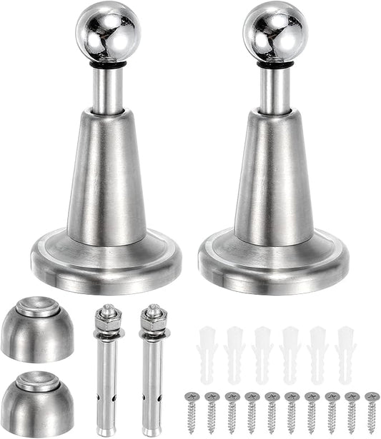 uxcell 2Pcs Magnetic Door Stopper, 304 Stainless Steel Magnetic Door Stop Catch, Soft-Catch Brushed Nickel Hold Door Open Wall Mount for Bottom of Door, Silver