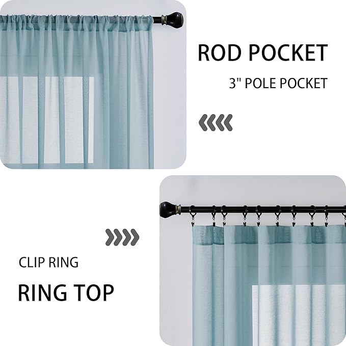 Tollpiz Sheer Door Curtain Closet Linen Textured Curtains Sheer Doorway Light Filtering Voile Patio Door Rod Pocket Curtain French Door, 54 x 72 inches Long, Dusty Blue, Set of 1 Panel