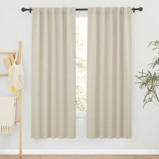 RYB HOME Blackout Curtains for Living Room, Back Tab & Rod Pocket Top Insulating Window Decor for Bedroom Dining Classroom Home Office, W 62 x L 72, Beige, 2 Panels