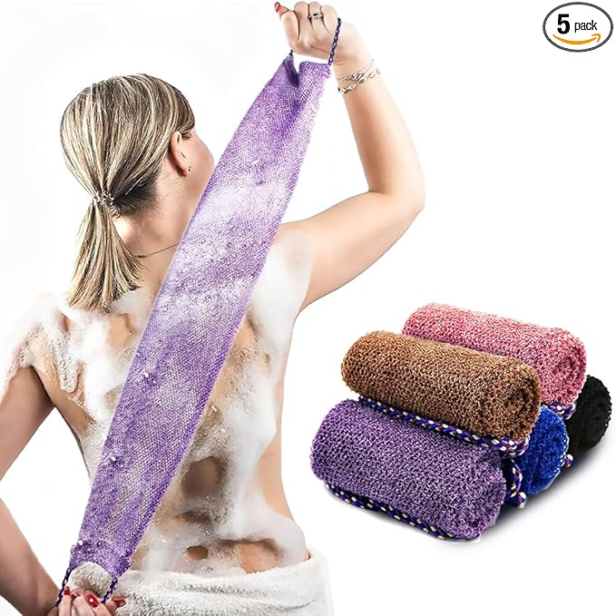 5 Pieces African Net Sponge with Handles Long African Exfoliating Net Washcloth Bath Sponge Net Cloth Wash Net Body Back Scrubber for Shower Loofah